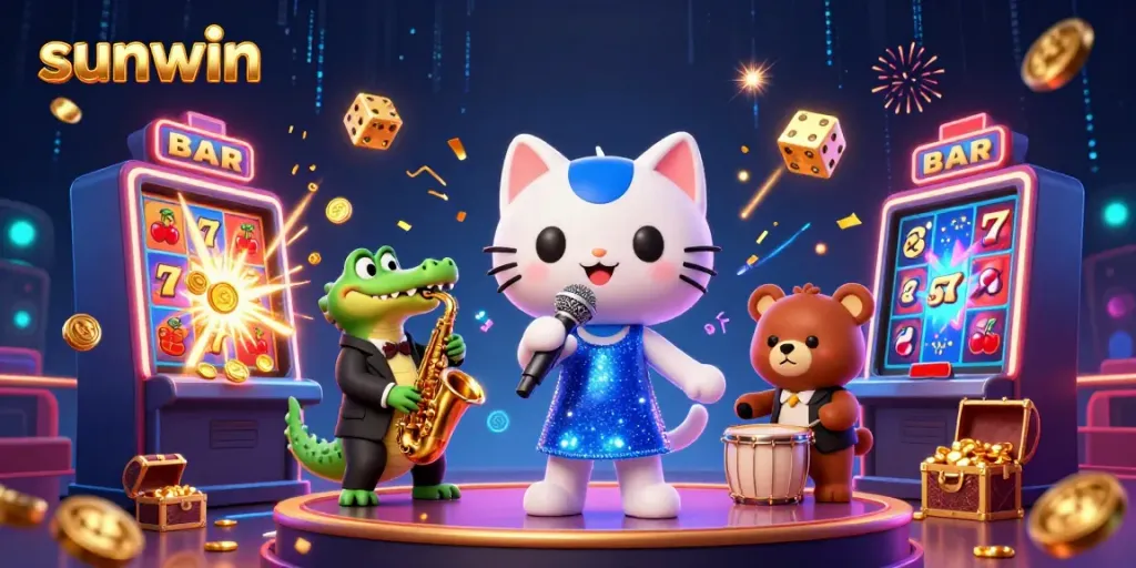 Experience the excitement of sunwin casino with colorful gaming elements and charismatic cartoon characters.
