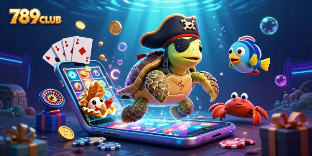 Experience thrilling gameplay with 789CLUB's vibrant 3D illustration featuring dynamic casino elements.