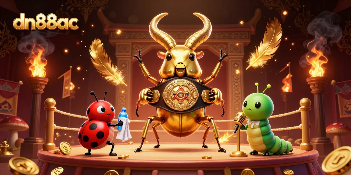 Engage with dn88ac's playful casino-themed illustration featuring a boxing stag beetle and vibrant game elements.
