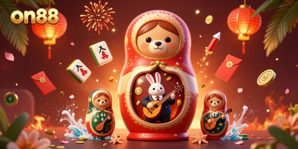 Engage with the vibrant on88 casino experience featuring 3D characters and colorful elements.