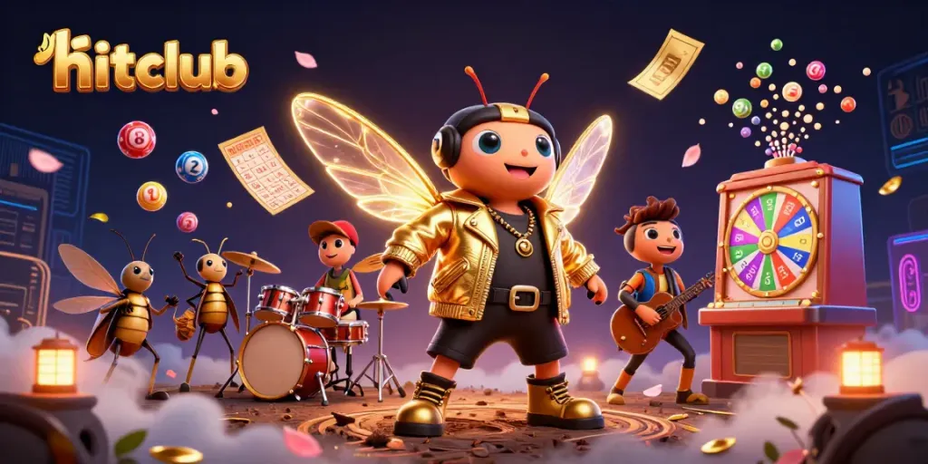 Win big at hitclub with vibrant lottery balls and an energetic casino-themed scene.