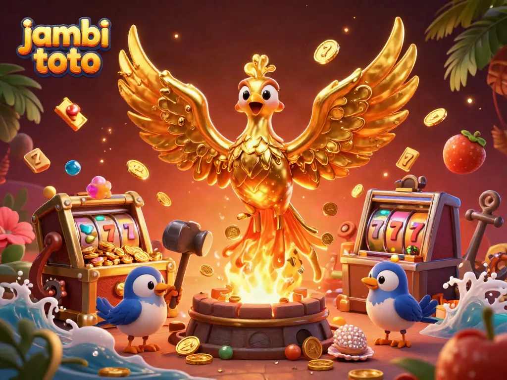 Experience jambi toto's excitement with a molten gold phoenix soaring among rich casino elements.