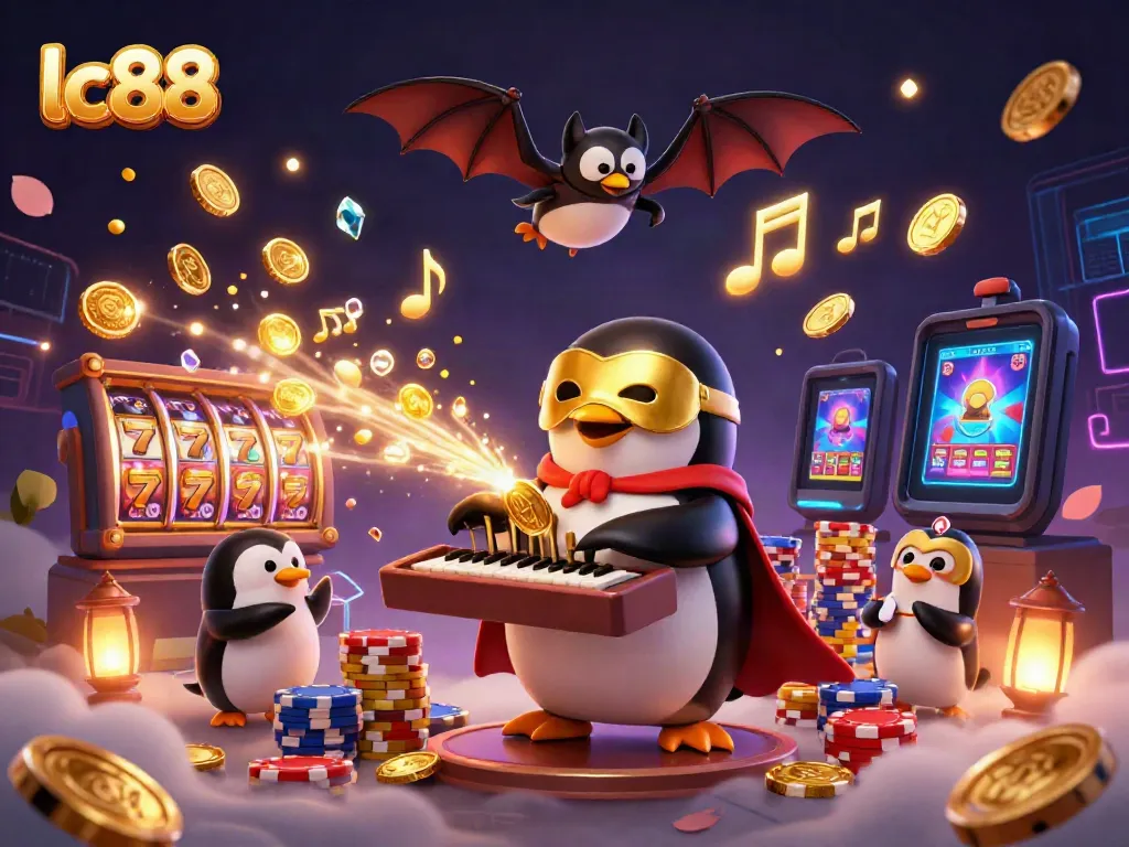 Engage in thrilling slot gaming at lc88 with dynamic golden coins and colorful poker chips.
