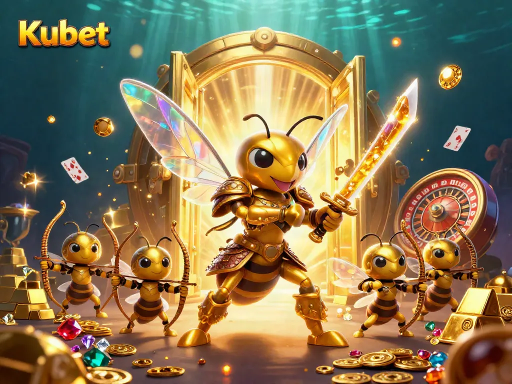Kubet live casino action with unique characters amidst gold bursts and lavish decorations.