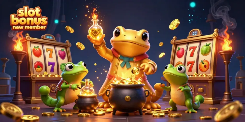 Engage with the slot bonus new member promotional art featuring magical gold creation and dynamic symbols.