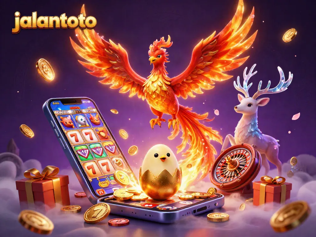 Experience the excitement at jalantoto with vibrant slot games and dynamic casino elements in a fantasy scene.