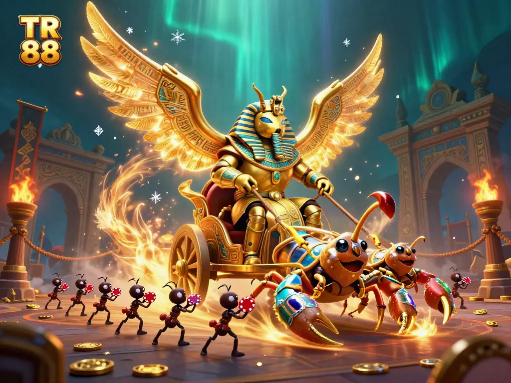 Engage in thrilling bets on TR 88 with a dynamic scene of a golden scarab beetle leading the way.