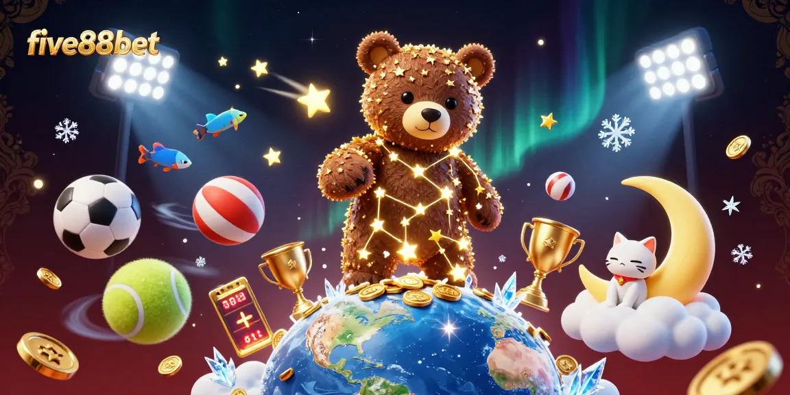 Experience five88bet with this vibrant 3D casino illustration filled with sports betting excitement.