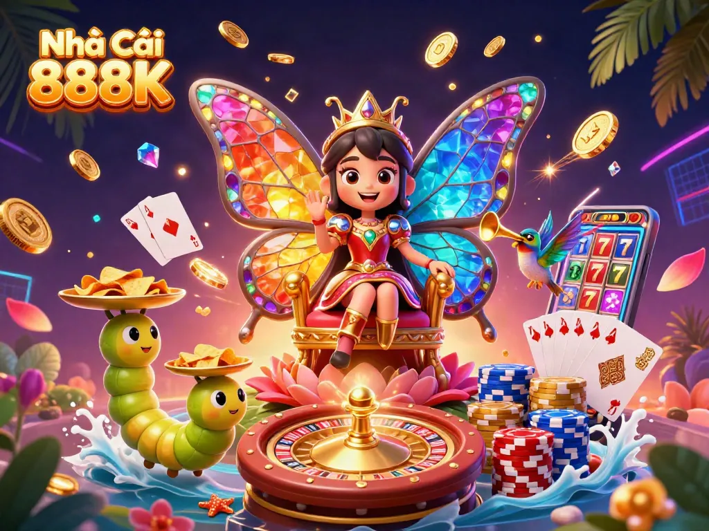 Experience vibrant gaming action at Nhà Cái 888K, showcasing dynamic cartoon elements and thrilling gambling visuals.