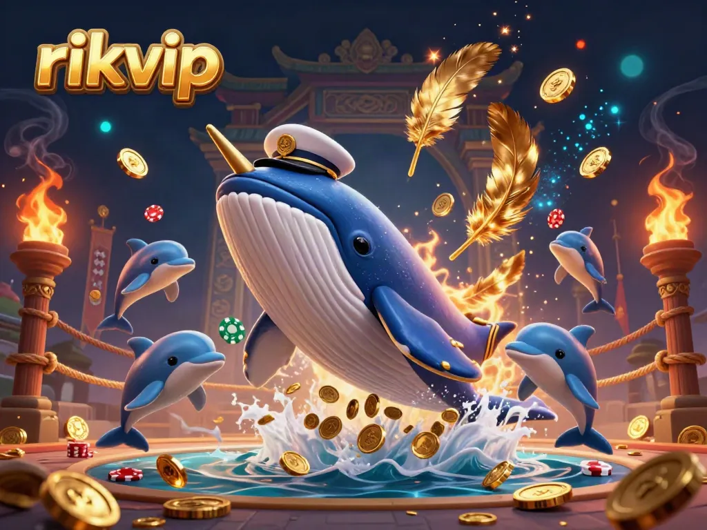 Experience winning moments with RIKVIP as colorful characters play amidst a lively casino backdrop filled with excitement.