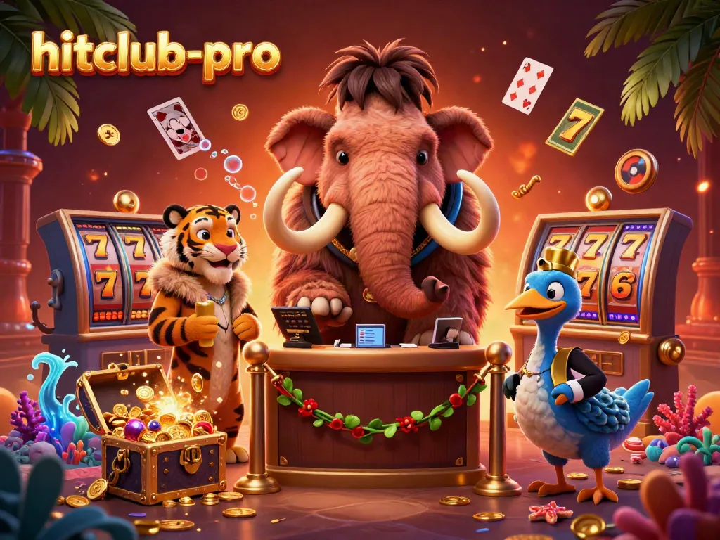 Join in the fun with hitclub-pro at the vibrant casino entrance featuring dynamic gaming elements.