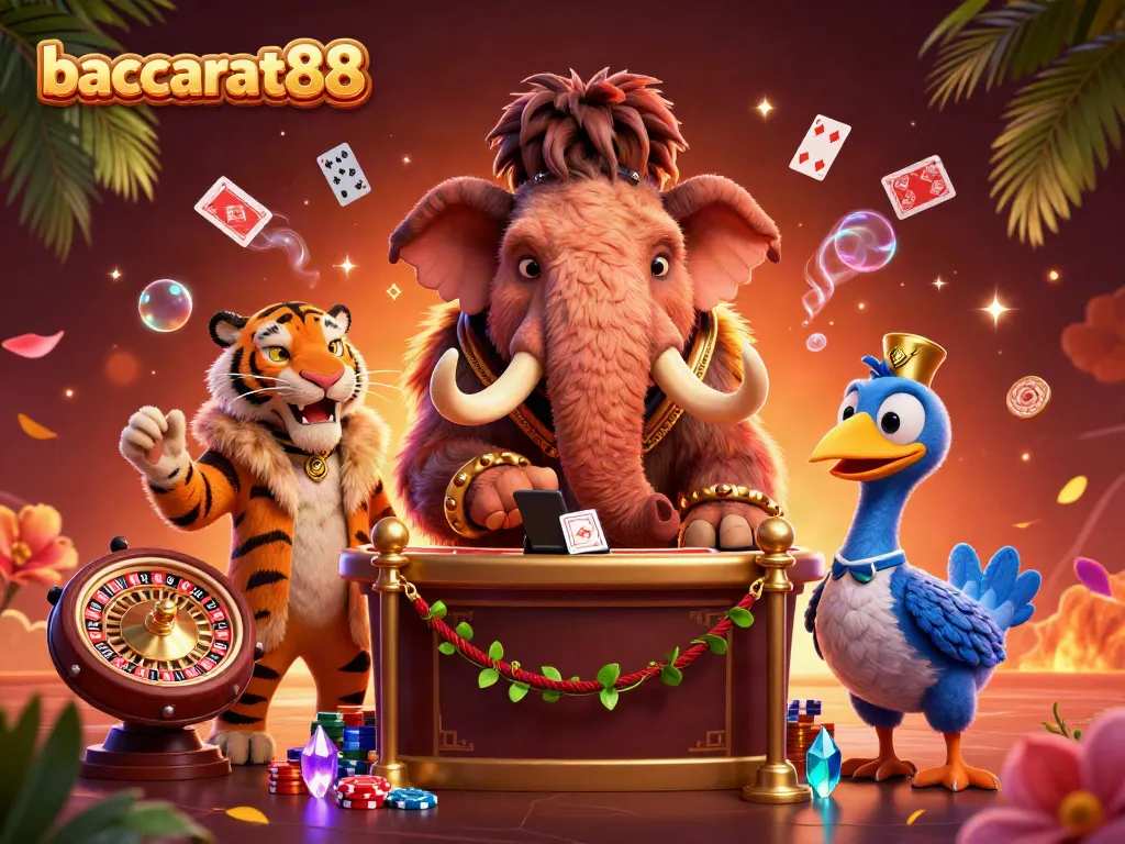 Experience exciting moments at baccarat88 with a vibrant scene featuring casino characters and game elements.