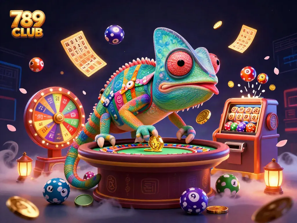 Win big at 789CLUB with a vibrant 3D illustration of a gaming experience full of colorful elements.