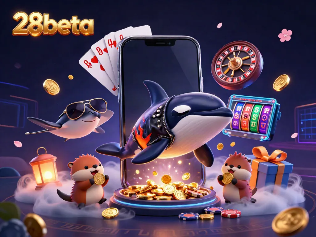 Immerse yourself in the vibrant world of 28beta with animated sea creatures celebrating a jackpot.
