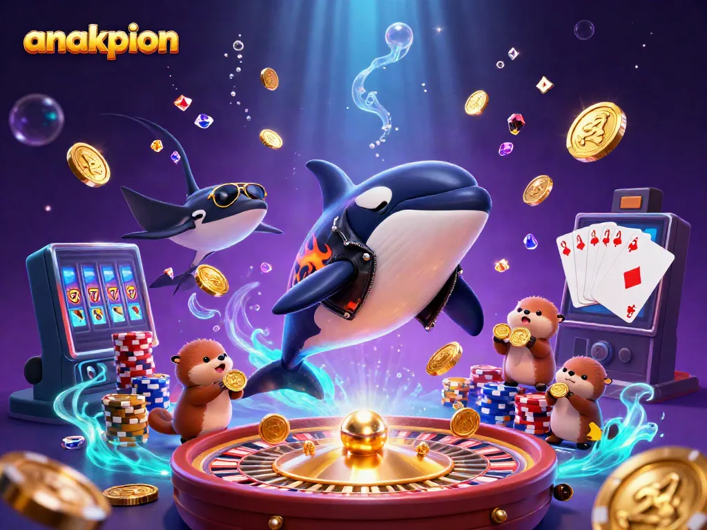 Experience thrilling jackpots with anakpion’s dynamic 3D casino scene featuring a playful orca and otters.