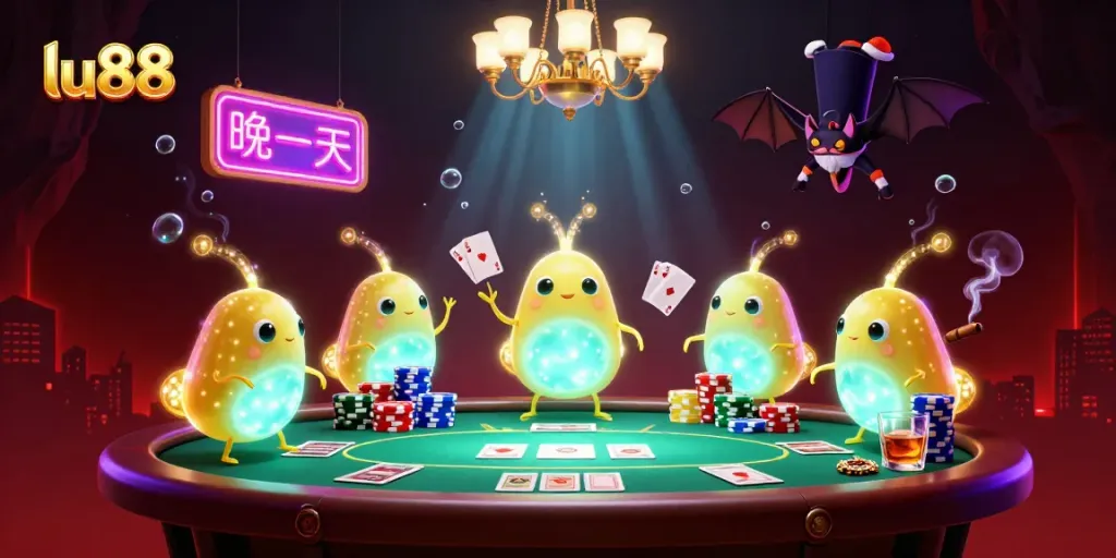 Play poker at lu88 in a vibrant cave casino illuminated by glowworms enhancing the gaming experience.