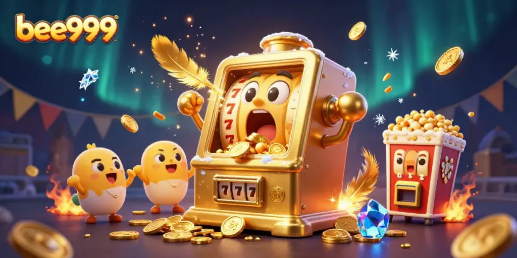 Experience the vibrant casino energy of bee999 with a golden slot machine winning big and cheering baby slots.