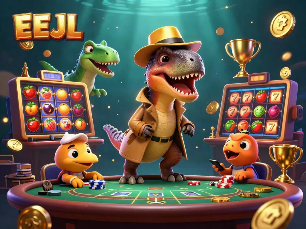 Experience the excitement of EEJL with dynamic slot games, characters, and vibrant casino elements.