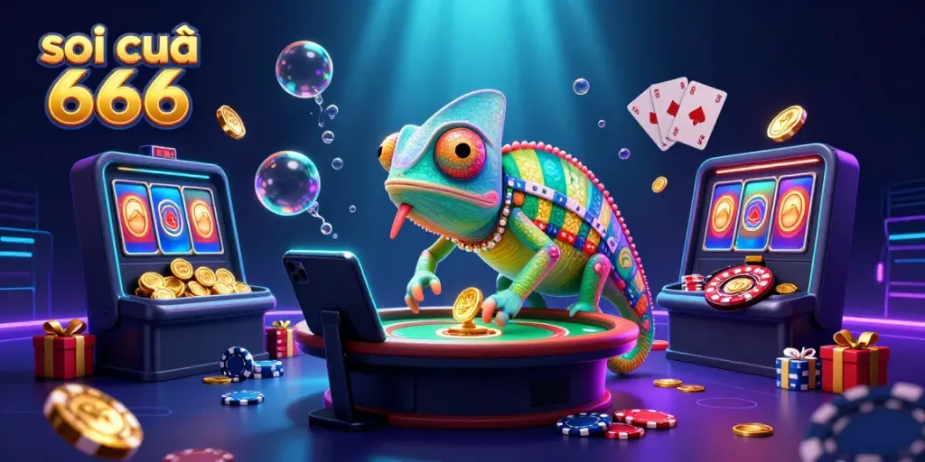 Engaging illustration reflecting soi cầu 666's vibrant casino atmosphere with golden coins and 3D games