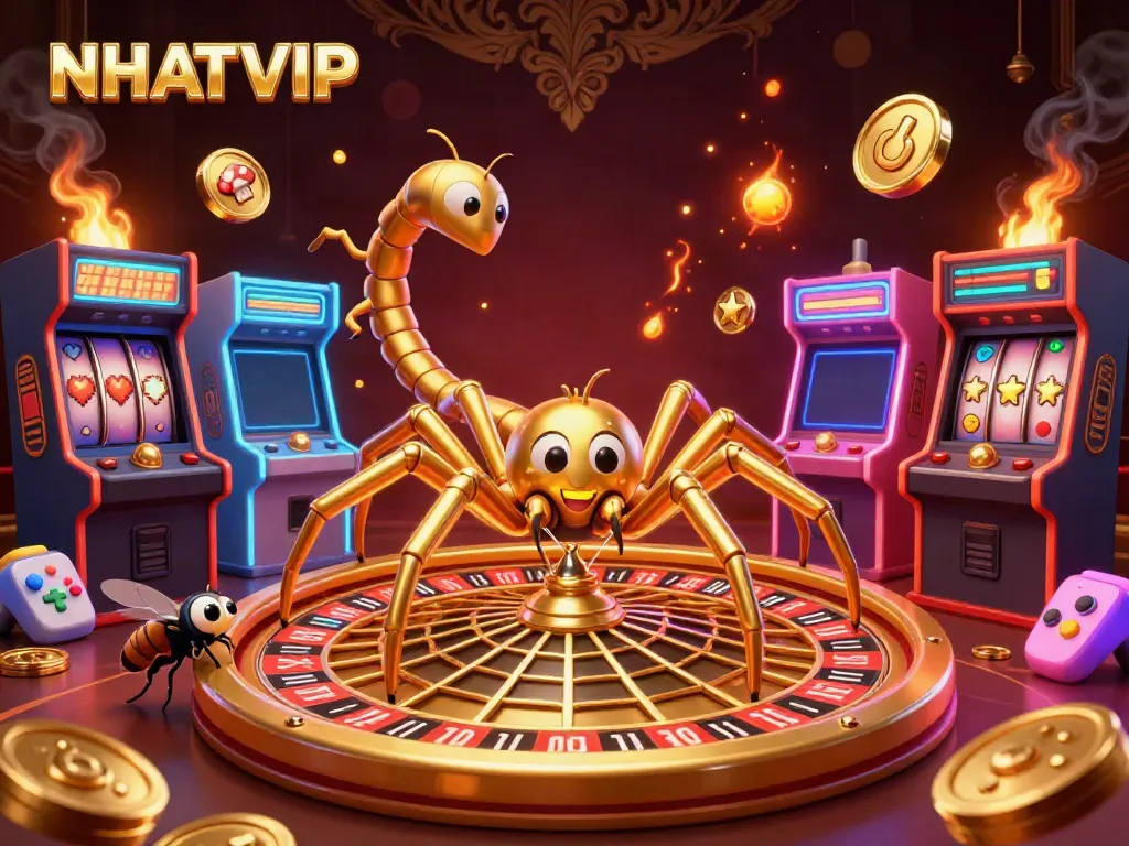 Engage with NHATVIP's thrilling online casino atmosphere with spinning roulette and immersive gaming action.