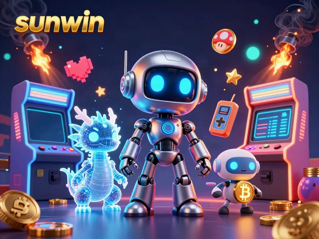 Experience the thrill of gambling with sunwin through a vibrant 3D casino scene filled with dynamic characters and game elements.