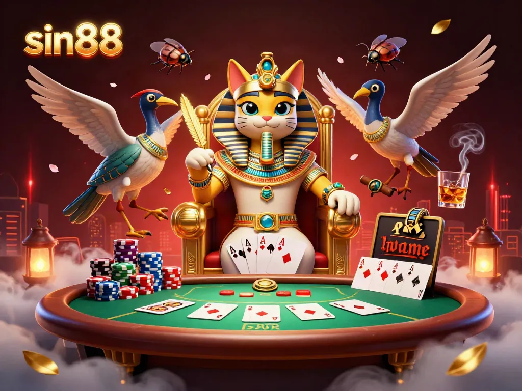 Experience thrilling gaming at sin88 with a dynamic casino scene featuring unique characters and colorful poker elements.