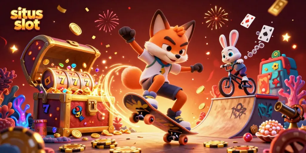 Slot gacor yang menarik dengan kartun rubah dan kelinci di dunia kasino.