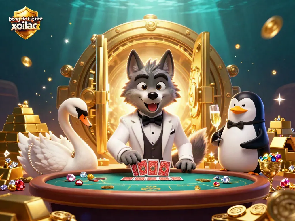 Experience the excitement of bóng đá trực tuyến xoilac tv with lively characters in a gambling-inspired scene.