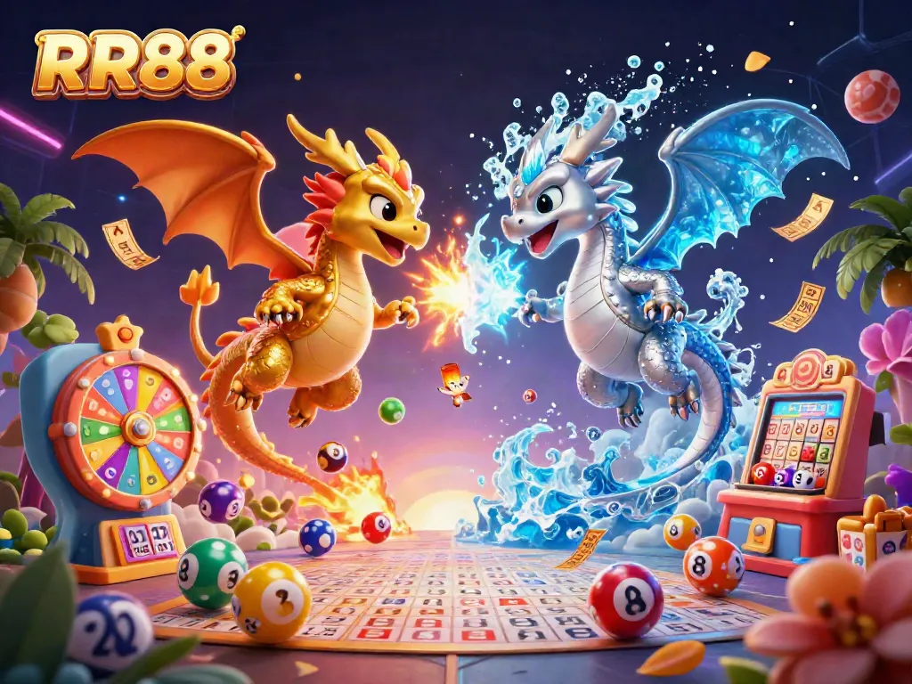Experience exhilarating wins at RR88 with colorful lottery balls and vibrant casino elements.