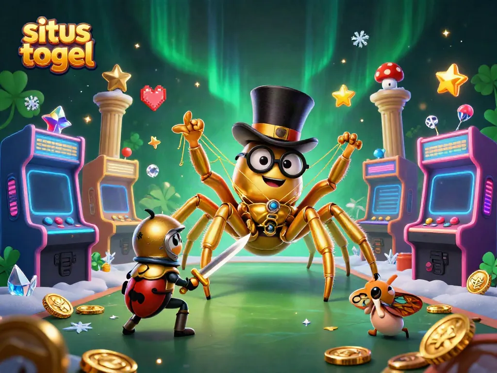 Experience situs togel excitement through a detailed 3D scene of gambling characters and vibrant elements.