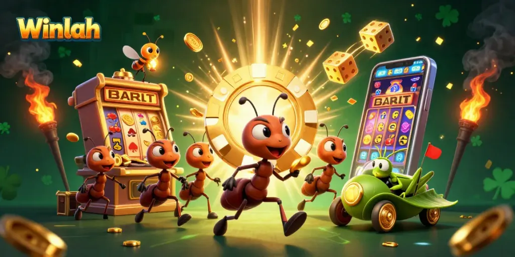 Winlah promotes thrilling casino action with these adventurous ants on a golden chip heist.