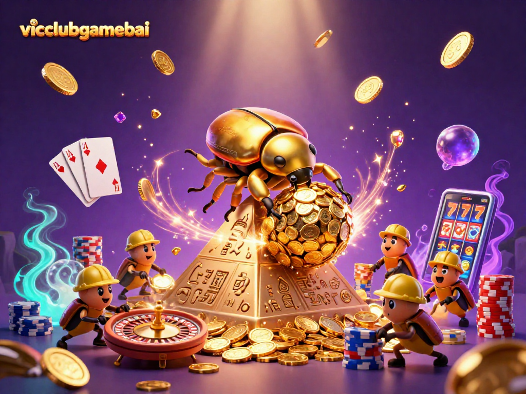 Vicclubgamebai experience vibrant casino action with golden coins, gaming symbols, and immersive elements.