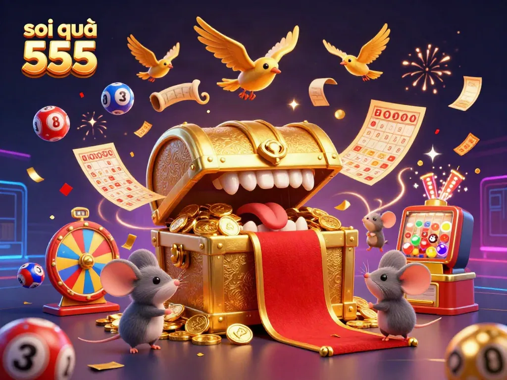 Experience the excitement of soi cầu 555 with vibrant lottery elements and captivating characters in a dynamic scene.