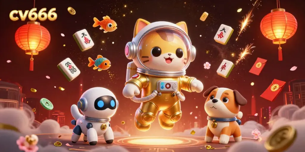 Engage in cv666's thrilling gaming universe featuring a galactic cat in a golden space suit.