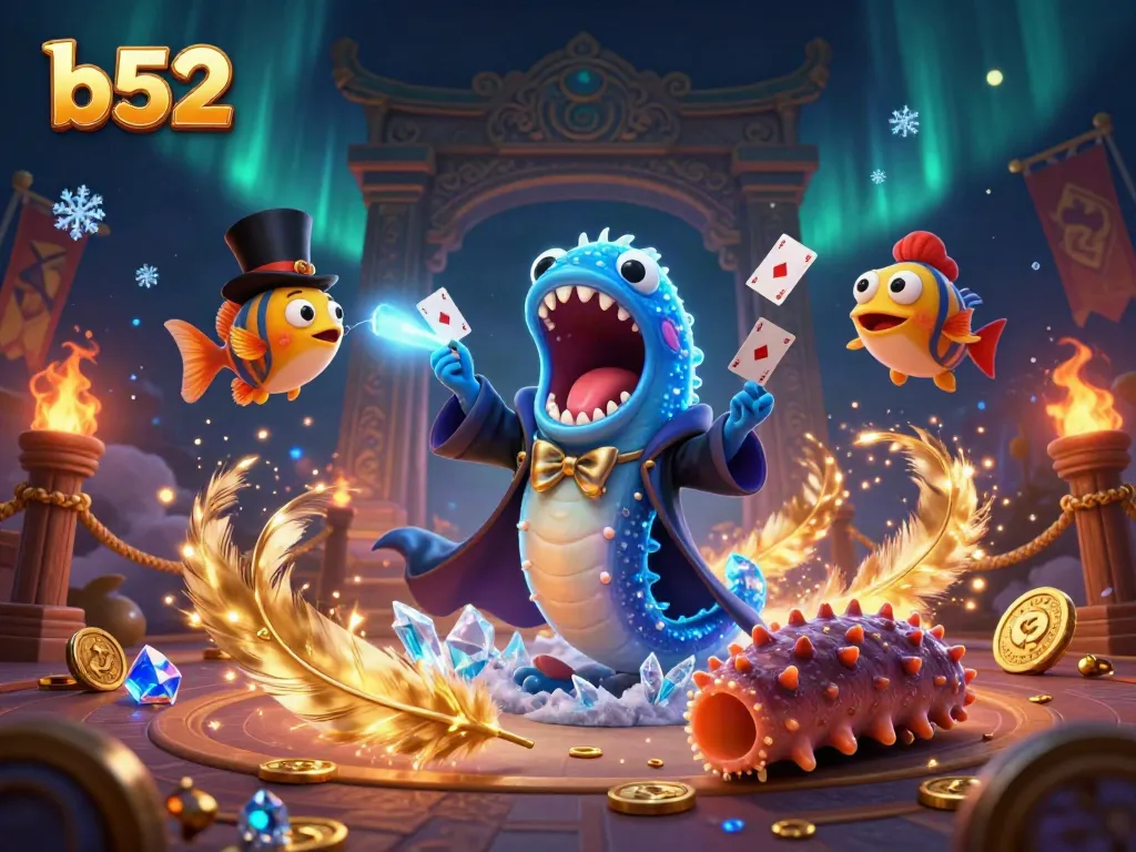 Experience magical b52 casino action with whimsical sea creatures performing tricks.