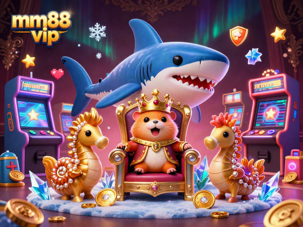 Engage in gaming fun with mm88 vip featuring a cartoon hamster king and vibrant casino elements.