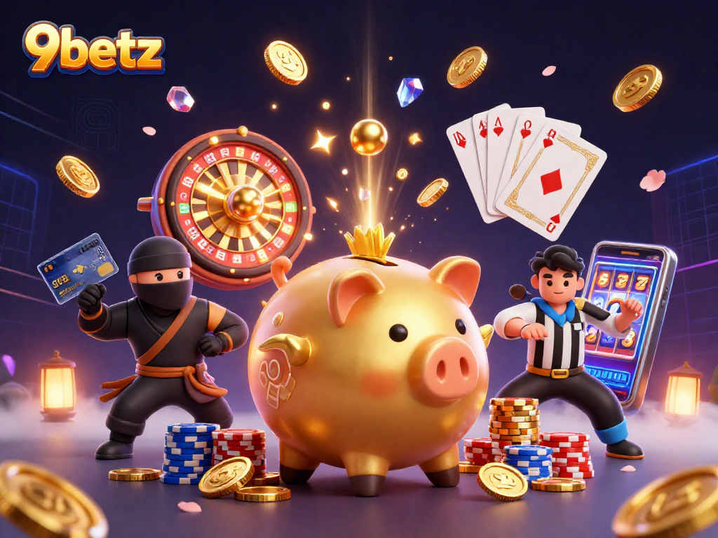 Watch vibrant 9betz characters engage in dynamic casino action, highlighting delightful winnings.