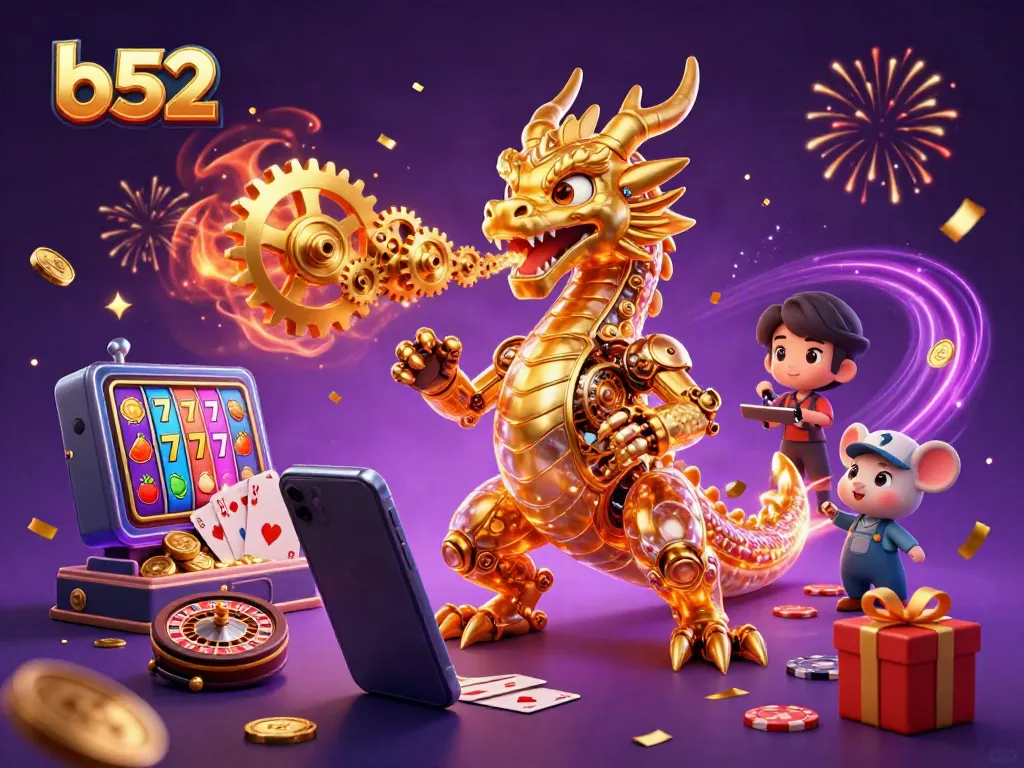 Experience thrilling b52 gameplay with a golden dragon and vibrant slot game action.