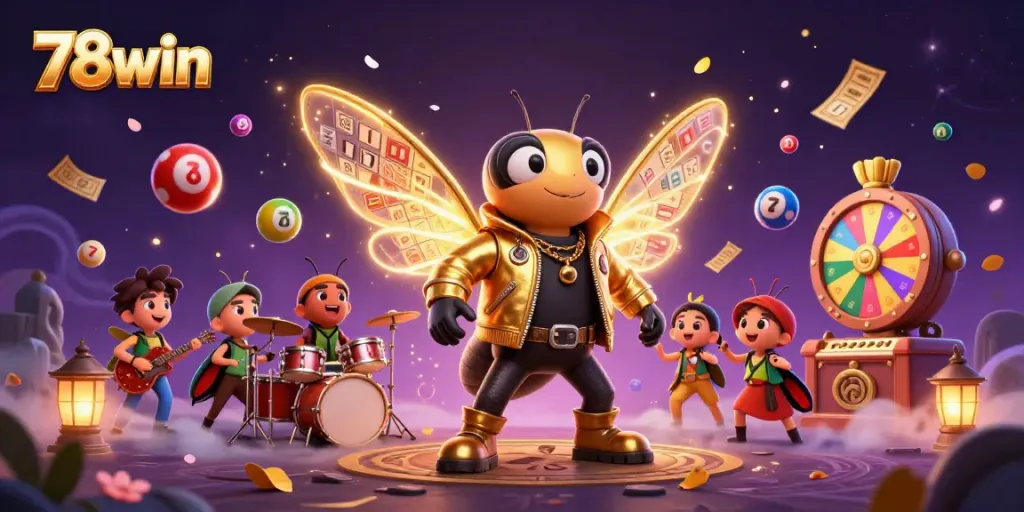 Engage with 78win through vibrant lottery action, as a cicada rock star leads a dynamic gaming scene.