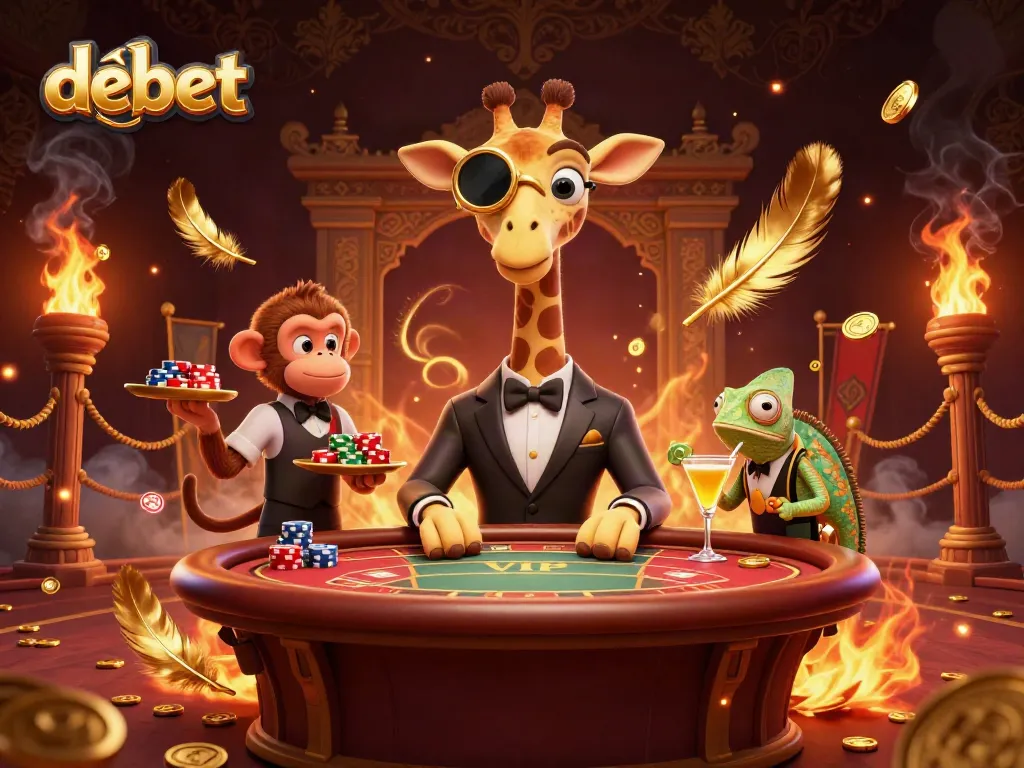 Experience debet's thrilling online gaming with a vibrant casino scene featuring engaging characters and dynamic elements.